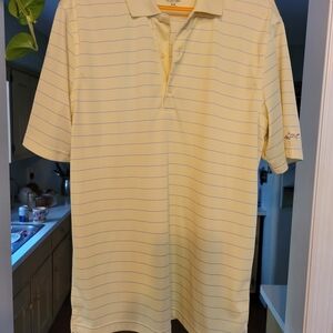 Greg Norman Collection Yellow golf Shirt with Blue Stripes
